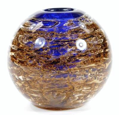 A 20thC Frantisek Vizner studio glass vase, of globular form, in gold and blue colours, marked beneath, 18cm H.