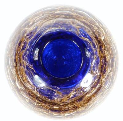 A 20thC Frantisek Vizner studio glass vase, of globular form, in gold and blue colours, marked beneath, 18cm H. - 2