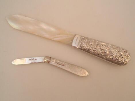 A Victorian silver handled paper knife