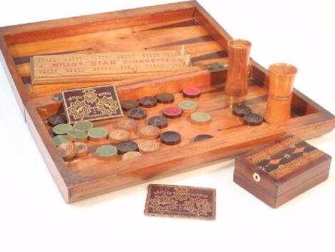 A 19thC satinwood and rosewood games box