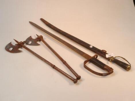 An antique sword with leather scabbard