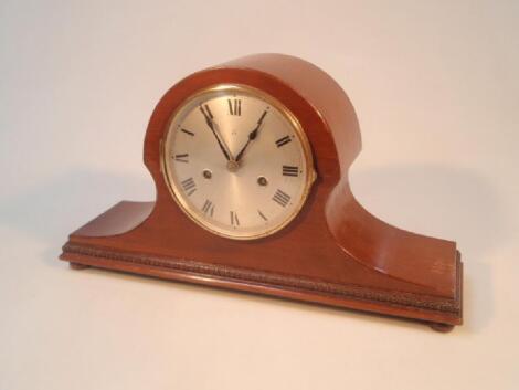 A 1930's mahogany balloon mantel clock