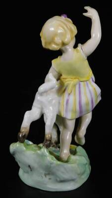 A Royal Worcester figure, representing April's child, wearing a yellow and puce stripped dress, with a lamb, no. 3415, by F C Doughty, black marked, 16cm H. - 2