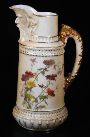 A Royal Worcester blush ivory jug, shape no. 1366, puce Worcester marked, shape no. 1366, dated 1896.