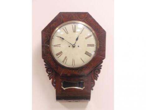 A 19thC crossbanded mahogany drop dial wall clock