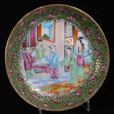 Various wares, a Cantonese famille rose plate of circular form decorated with panels of birds and flowers and a figures in an interior setting, centred by a further bird and flower, red four character beneath, 26cm Dia., a 19thC Cantonese saucer of simila - 9