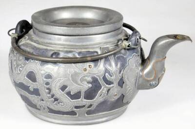 A Weihaiwei Deh Yu four piece tea service, each piece raised with dragons, to include teapot, 10cm H, two handled sugar bowl, etc. each marked beneath. (4) - 6