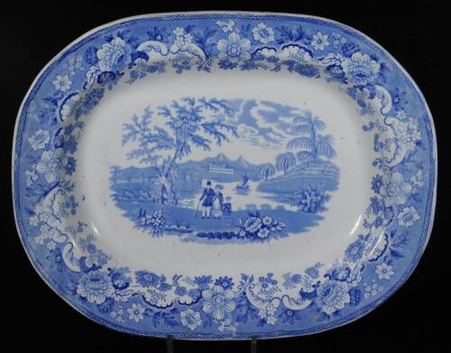 A 19thC Eton College blue and white meat plate, of oval form, transfer printed with a floral border, marked beneath, 41cm W.