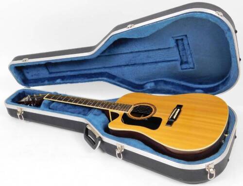 A Washburn left handed acoustic guitar, with inlaid body, SCO1120270 D102SCELH, 104cm W. (cased)