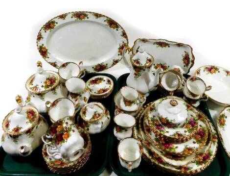 Various Royal Albert Old Country Roses dinnerware, to include an oval serving platter, 41cm W, serving dish, sandwich plate, coffee pot, serving plate, cups, saucers, teapot, two handled sugar bowl, milk jug, etc. (a quantity)