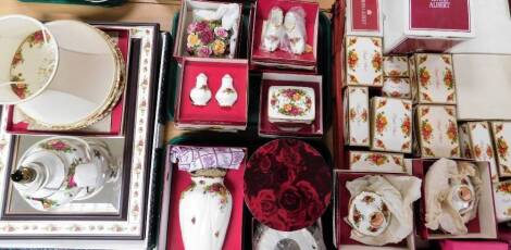 Various boxed Royal Albert Old Country Roses wares, to include vase, 20cm H, dishes, shoes, trinket box, lamp, plate wall clock, mirror, etc. (a quantity)