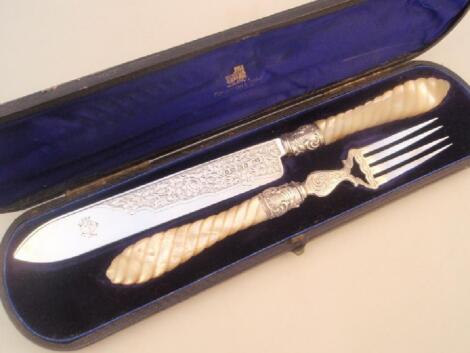 Victorian silver knife and fork set