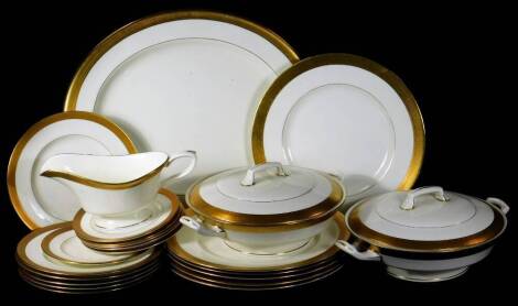 A Royal Worcester Durham pattern part dinner service, to include oval serving plate, 36cm W, a pair of lidded tureens, gravy boat, plates, side plates, etc. printed marks beneath. (a quantity)