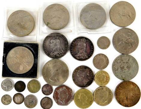 Various coins, Victorian 1889 crown, a quantity of commemorative coins, two pounds, etc. (a quantity)