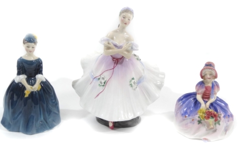 Various Royal Doulton figures, comprising Monrea,12cm H, Cherie and The Ballerina, printed marks beneath. (3)