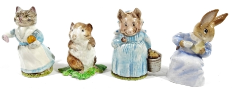 Various Beswick Beatrix Potter figures, comprising of Mrs Pettitoes, 10cm H, Timmy Willie, Tabitha Twtichett and Cottontail, printed marks beneath. (4)