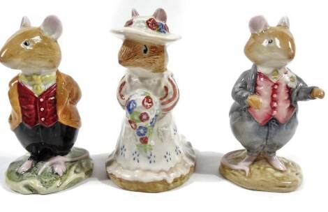 Various Royal Doulton Brambly Hedge figures, comprising Lord Woodmouse, 11cm H, Dusty Dogwood and Poppy Eyebright, printed marks beneath. (3)