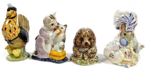 Various Beswick Beatrix Potter figures, comprising Tabitha Twitchett and Miss Moppet, 10cm H, Lady Mouse, Old Mr Pricklepin and Sally Henny-Penny, marked beneath. (4)