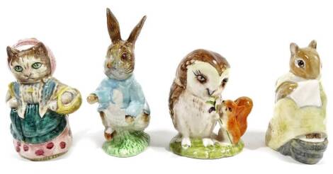 Various Beswick Beatrix Potter figures, comprising Peter Rabbit, 11cm H, Cousin Ribby, Chippy Hackee and Old Mr Brown, marked beneath. (4)