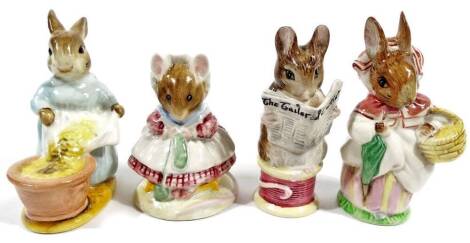 Various Beswick Beatrix Potter figures, comprising The Tailor of Gloucester, 10cm H, The Old Woman Who Lived In A Shoe Knitting, Cecily Parsley and Mrs Rabbit, printed marks beneath. (4)