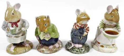 Various Royal Doulton Brambly Hedge figures, Old Vole, 8cm H, Mrs Toadflax, Wilfred Toadflax and Mr Apple, marked beneath. (4)