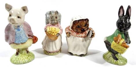 Various Beswick Beatrix Potter figures, Mrs Tiggywinkle, 10cm H, Little Black Rabbit, Goody Tiptoes and Pigling Bland, marked beneath. (4)