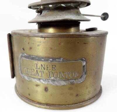 An LNER Great Ponton Railway brass fitting, lamp fitting of cylindrical form, 19cm H. - 2