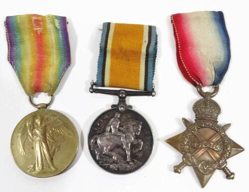 A WWI medal trio, comprising of 1914-15 Star, Campaign and Victory medals, similarly marked to an E Gwyther, with associated ephemera.