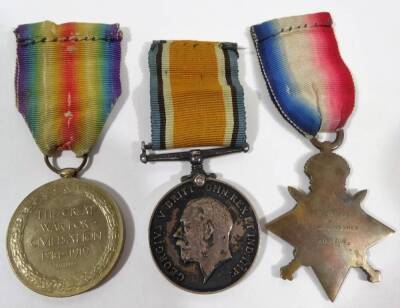 A WWI medal trio, comprising of 1914-15 Star, Campaign and Victory medals, similarly marked to an E Gwyther, with associated ephemera. - 2