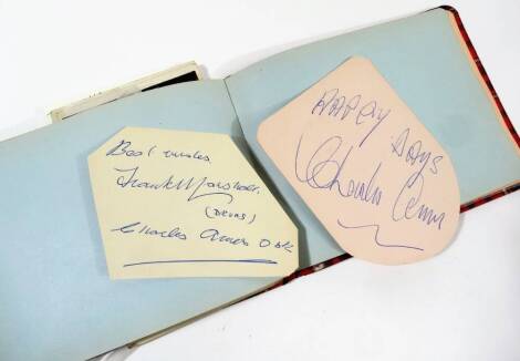 An autograph book, to include various stars of stage, TV & screen, Inc. Lonnie Donegan, Marion Ryan, David Hughes, early Des O'Connor with Butlin's photographs, various others, etc.  some drawings, etc.  (a quantity) 