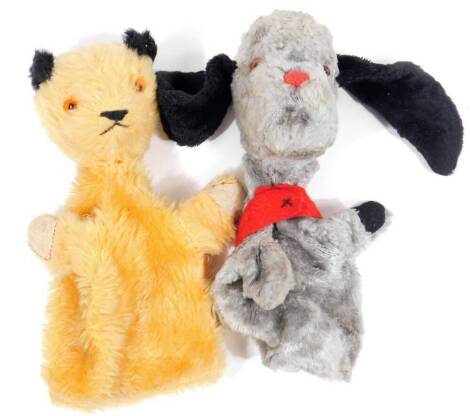 Sooty & Sweep hand puppets, 23cm H. (2)