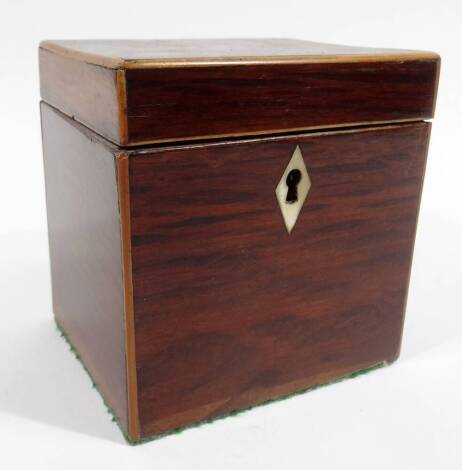 A Regency tea caddy, of rectangular form, with diamond ivory escutcheon, 12cm H, 11cm W, 9cm D.