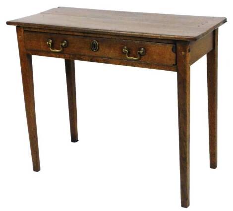 A George III oak lowboy, of rectangular form, with one frieze drawer with swan neck handles, on square legs, 73cm H, 88cm W, 40cm D.