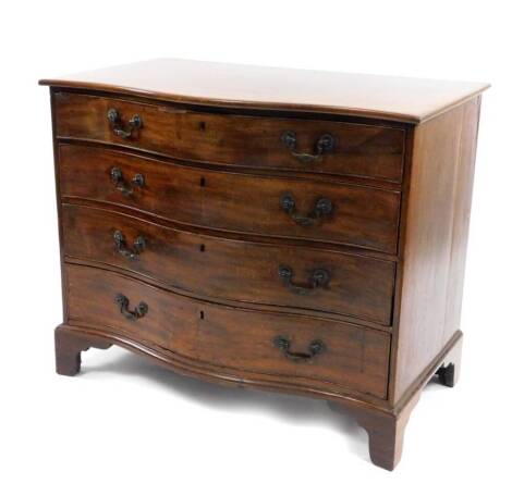 A 19thC mahogany serpentine chest, of four long drawers, 86cm H, 103cm W, 58cm D.