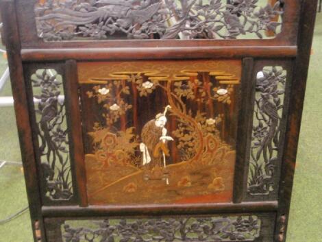 A Japanese carved rosewood double sided shibayama panel