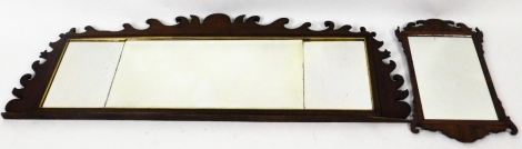 A small fret mirror, in carved frame, and another, 124cm W. (2)