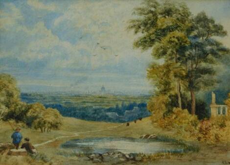 Harold Smith (19thC). A rural landscape with distant view of London, and figures in the foreground, watercolour, signed, 20cm x 28cm.