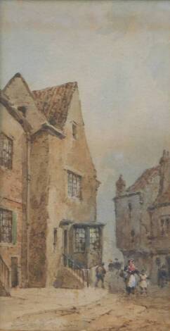 Follower of Paul Marny. A street scene with figures, watercolour, 22cm x 12cm.