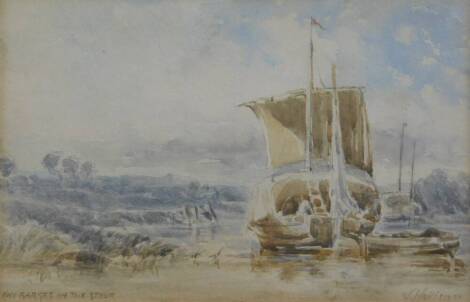 Violet Harris. Hay barges on the Stour, watercolour, signed and dated 1895, 15cm x 23cm.