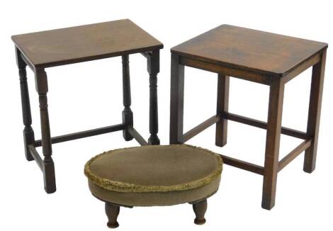 An early 20thC stool, of oval form, on four legs, 39cm W, and two others. (3)