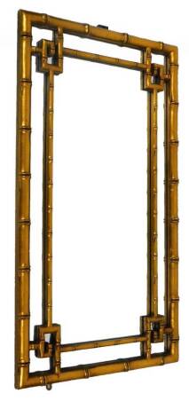 A 20thC bamboo design mirror, of rectangular form, the plain glass broken by bamboo style sections, in gilt colours, 107cm H, 57cm W, 5cm D.