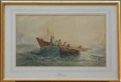 John Wilson Carmichael and John Dobson. Figures in a boat in a heavy sea, watercolour, bears signature and date (18)81, 27cm x 48cm. - 2