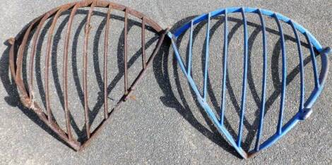 Two iron wall hanging hay feeders, 79cm H. (2)