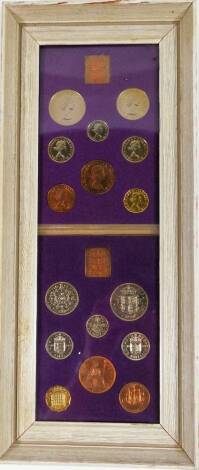 A cased set of GB coins in frame, 1870 Royal Mint, 38cm x 17cm.