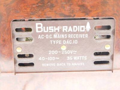 A Bush brown and cream bakelite radio type DAC.10, serial no. 62-37118, 35cm W. - 3