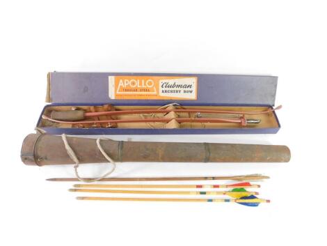 An Apollo Swift bow, by Accles & Pollock Ltd, Birmingham, boxed, 73cm H, together with four arrows, cased.