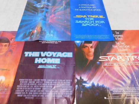 Three Star Trek quad film posters, comprising Star Trek III The Search For Spock, IV The Voyage Home, and V The Final Frontier.