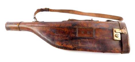 An early 20thC brown leg of mutton gun case, intialled W H, 78cm L.