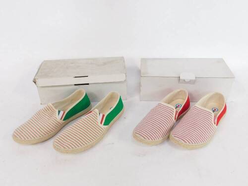 Five pairs of Lambretta canvas slip-ons, Italian and British flag styles, UK size 6 and 7, boxed. (5)