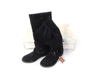 Four pairs of Dessus black tassel boots, boxed.